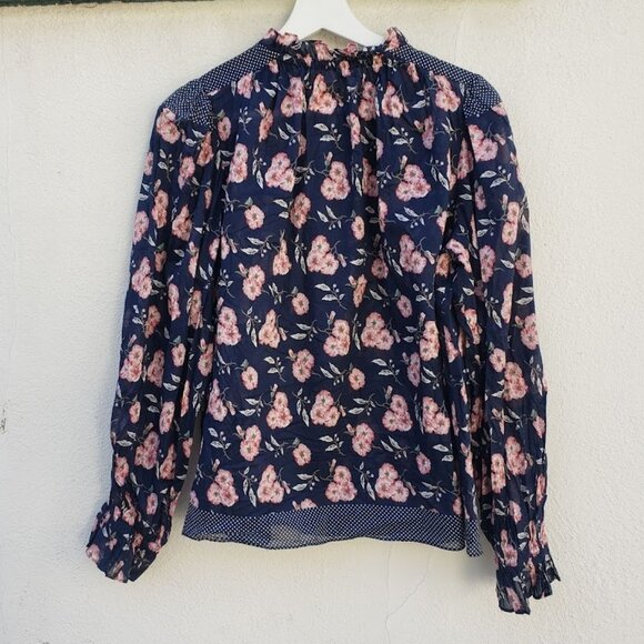 La Vie Rebecca Taylor 100% Cotton Adelle Floral Scarf Print Top - Picture 3 of 8